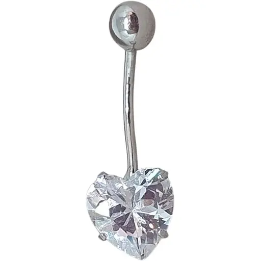 Серебряная серьга для пирсинга пупка Ирий Сердечко с фианитами. 6030