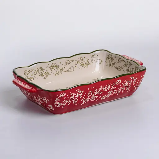Форма для выпечки Vintage 23×14×5 (см) прямоугольная форма для выпечки в духовке с ручками Красный Yiwu HM05-09 - фото 3
