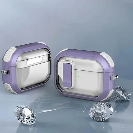 Футляр протиударний Locking Button для навушників Airpods Pro 2 / Pro Light Purple - фото 4