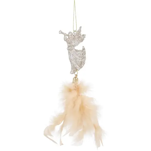 Украшение-подвеска Chomik Ангел бант снежинка с перьями 22 см 3 шт. шампань (5900779855892) - фото 4