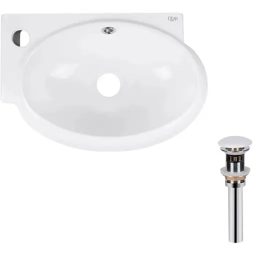 Умивальник Qtap Leo підвісний овальний лівий 430x290x140 мм White + донний клапан PU02O, Білий - фото 1