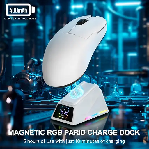 Бездротова магнітна миша Ajazz AJ159 APEX PAW3950 400 мАч RGB Біла - фото 7