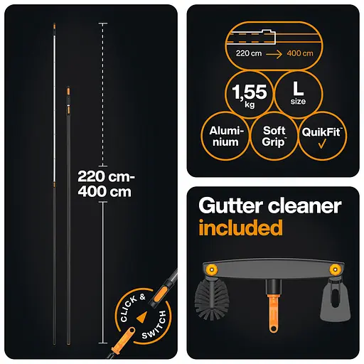 Щітка для очищення жолобів Fiskars OneClick + ручка L, 220–400 см (1080718) - фото 2