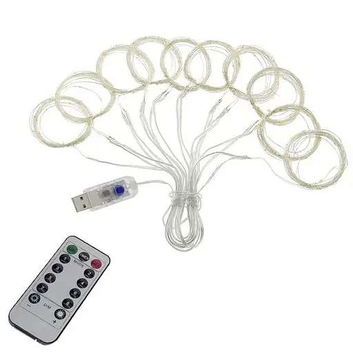 Гирлянда штора капля росы Sun Lamp 3х3 м 300 LED с пультом и USB питанием белый свет - фото 3