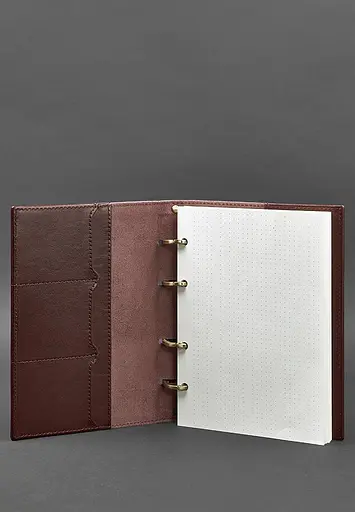 Шкіряний блокнот на кільцях (софт-бук) 9.0 з твердою бордовою обкладинкою - фото 3