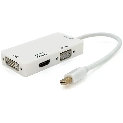 Конвертер mini Display Port (папа) на HDMI/VGA/DVI(мама) 30cm, White, 4K/2K, Пакет