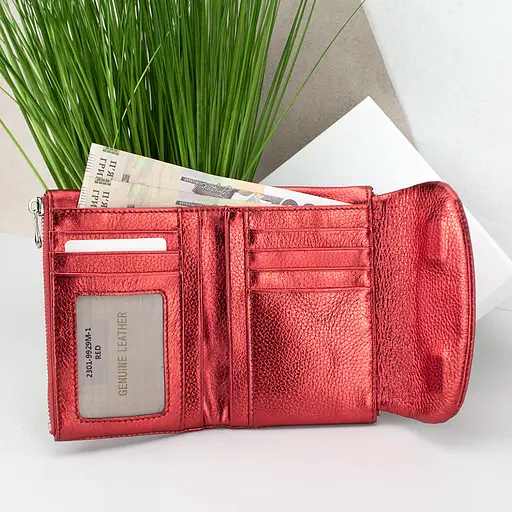 Гаманець жіночий червоний Classic 2301-9929M шкіряний перламутровий невеликий на магніті - фото 2