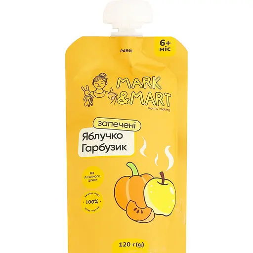 Пюре фруктовое Mark&Mart Запеченные Яблоко и тыква без сахара для детей гомогенизированное стерилизованное 120 г 