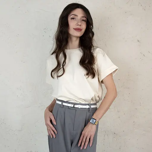 Ремінь шкіряний жіночий SF-1505 вузький білий під сукню (125 см) - фото 2