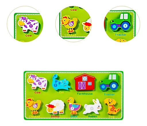 Деревянная игрушка Рамка-вкладыш на липучке, 9 фигур, 30x15x1.5 см (в ассортименте)