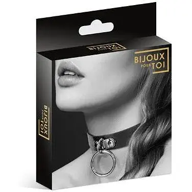 Чокер с кольцом для поводка Bijoux Pour Toi - Fetish Black - фото 3
