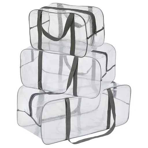 Набор прозрачных сумок в роддом: размер размер М 40х25х20 см + размер L 50х25х30 см + розмір XL 60х25х30 см (серые) - фото 1