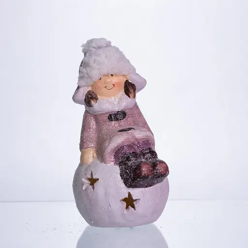Новорічна фігурка з підсвіткою Дівчинка на сніговій кулі з фарфору 7×7×16 см Yiwu CR-5-7