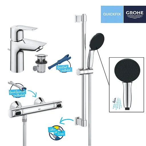 Комплект смесителей для душа с термостатом Grohe QuickFix UA202503TS, Хром - фото 10