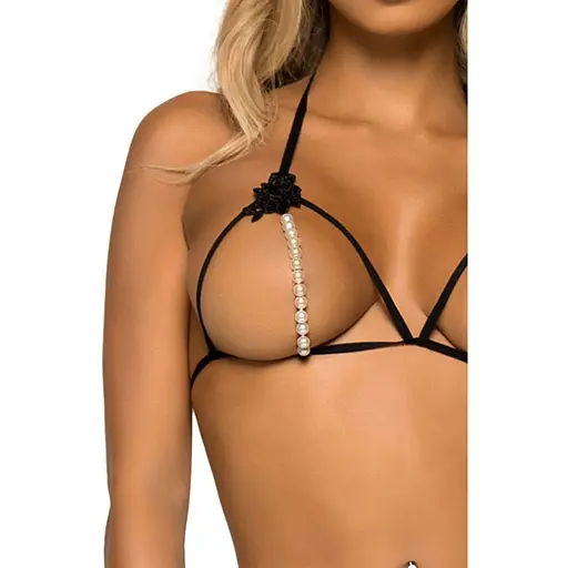 Leg Avenue Open cup bra and pearl panty OS Black - фото 7