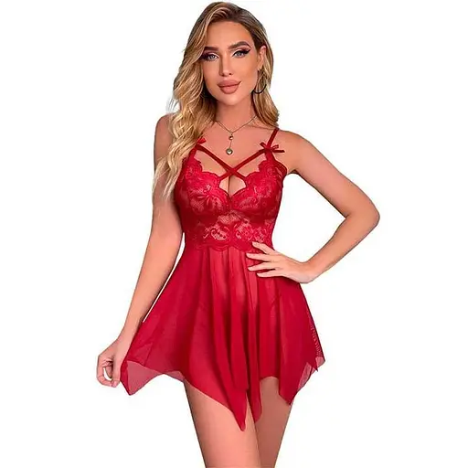 Пеньюар еротичний прозорий мереживний універсальний розмір S/M червоний - фото 4