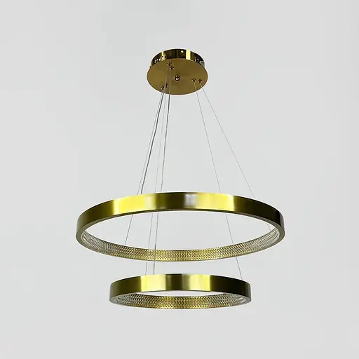 Латунна люстра у формі двох кілець із фактурним розсіювачем Ø 60+40 см | Line F | Арт. JU09N-600+400 AB - фото 1