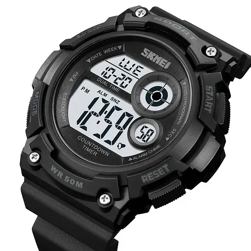 Годинник чоловічий спортивний наручний Skmei 2017 (Чорний з білим циферблатом) - фото 3