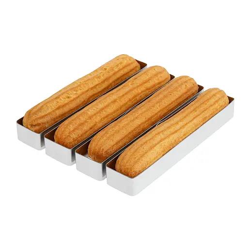 Металлические прямоугольные формочки порционные для эклеров пирожных и тарталеток 16х4х2.5 см (набор из 4 шт.), Master Class Серый 87797 - фото 3