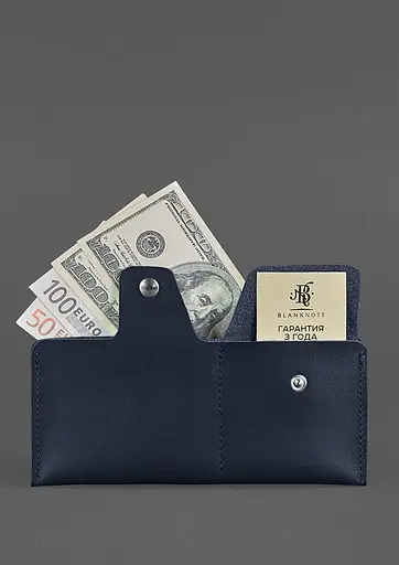 Кожаный портмоне-купюрник 8.0 темно-синий - фото 3