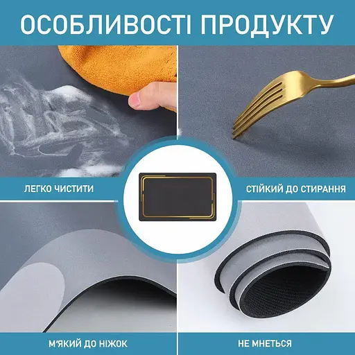 Суперпоглощающий Диатомитовый Коврик Aquarius для ванной 50 х 80 см Графитовый Мрамор - фото 4