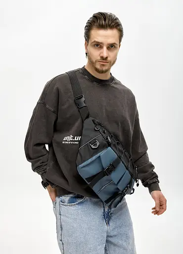 Мужская сумка-бананка под ноутбук Sambag Urban Pro черно-синяя 46×26 см (51411215m) - фото 1