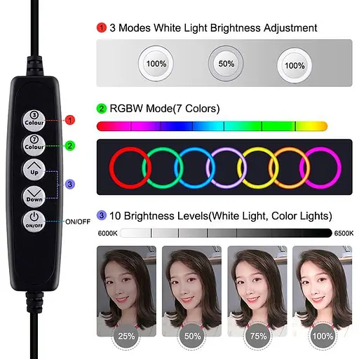 Кільцева USB RGBW LED лампа Puluz PKT3047B 6.2"+ настільне кріплення - фото 5