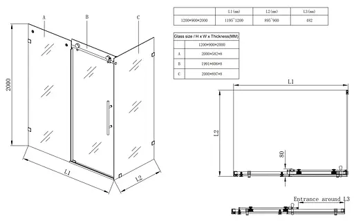 Душова кабіна без піддону Koer SR SC07-120x90x200-TR-01 прозоре скло Easy Clean 8 мм, хром KR5370, Універсальна, прозорий, хром - фото 8