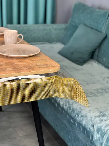 Скатертина силіконова із золотою перлинною стрічкою 120х100 см - фото 6