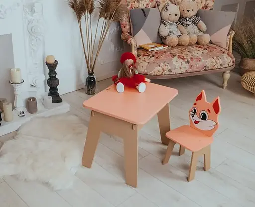 Дитячий стіл з ящиком + стільчик для навчання та гри (Помаранчовий з лисеням) - фото 6