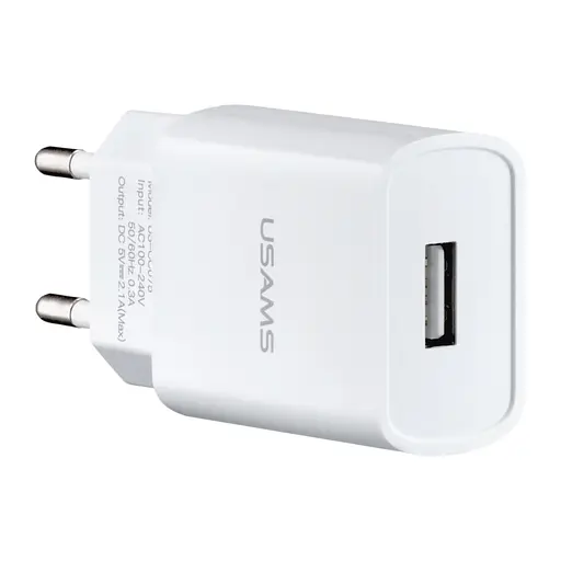 Мережевий зарядний пристрій Usams CC075 T18 Single USB Travel Charger ( EU ) Білий - фото 1