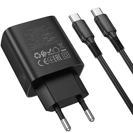 МЗП Borofone BA96A Ilustre with digital display PD20W+QC3.0 (1USB-A/1C) + кабель Type-C to Type-C Black - фото 2