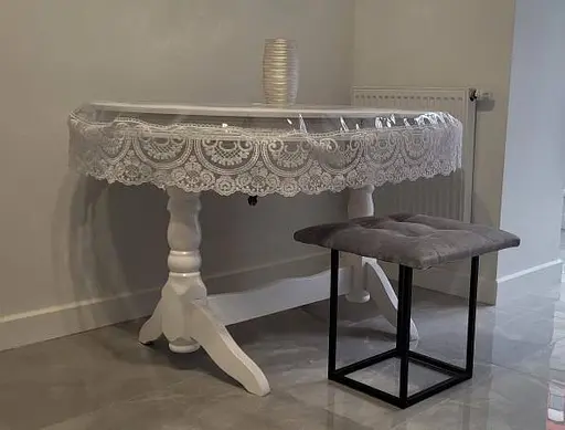 Силиконовая скатерть овальная с кружевом Арка 15 см 200х130 см Белый - фото 2