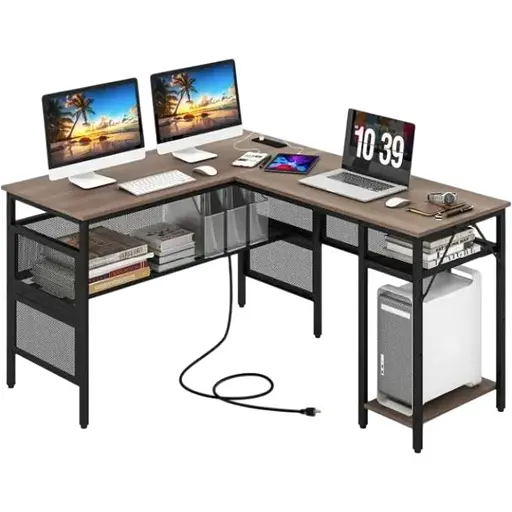 Компьютерный стол Costway Hutch L-образный с зарядным