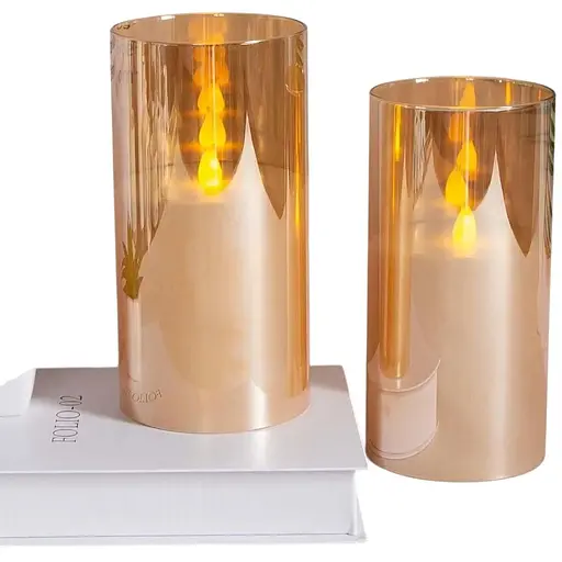 Світлодіодні свічки Vtobay Gold Glass 10x20 см, без полум'яні, мерехтливі, що працюють від батарейок, із справжнього воску