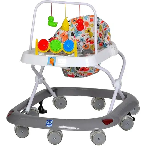 Детские ходунки Bambi M 0541C-11 с регулируемой высотой, дугой с подвесками, музыкой и светом, серые