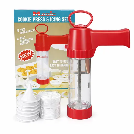 Дозатор шприц прес для печива кондитерський з нержавіючої сталі з 18 дисками та 6 насадками Червоний 88220 - фото 1