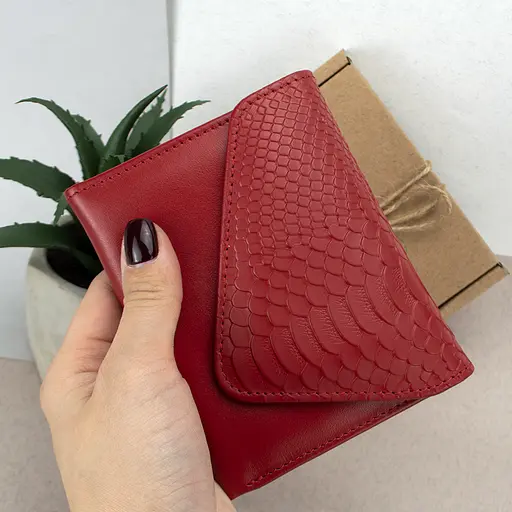 Гаманець жіночий шкіряний маленький Sabrina червоний пітон - фото 8