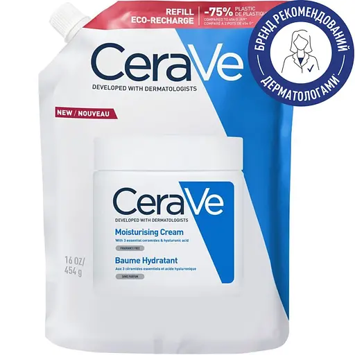 Зволожувальний крем CeraVe для сухої та дуже сухої шкіри обличчя і тіла (змінний блок) 454 г - фото 2