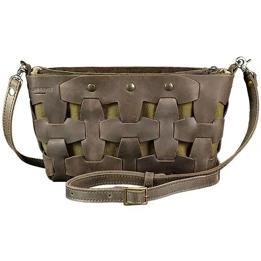 Шкіряна плетена жіноча сумка Пазл S темно-коричнева Crazy Horse - фото 1