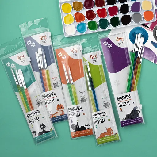 Набір пензлів №4 синтетика 3 шт кругла (№6) плоска (№6 10) Rosa Kids - фото 7