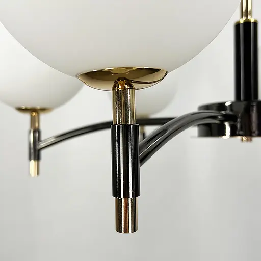 Чорна люстра із золотою фурнітурою на 6 білих плафонів Ø70 см | Арт. MJ 214/6 BK+AB+WT | Line F - фото 4