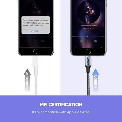 Адаптер Ugreen US211 3.5 мм FemaleLightning Male Aluminum Shell 10 см чорний - фото 3