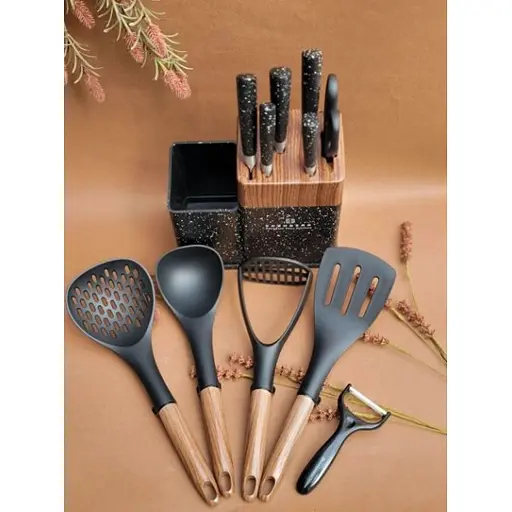 Набор кухонных ножей Edenberg EB-11098 из 12 предметов на стойке Черный - фото 3