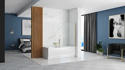 Шторка для ванни Rea Fabian 100 gold розсувна REA-K6526, Універсальна, прозорий, золотий - фото 3