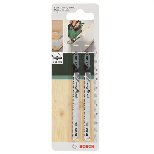 Полотно пиляльне для електролобзика HSC Bosch по дереву, T 101 BR, 2.5х100 мм, 2 шт.