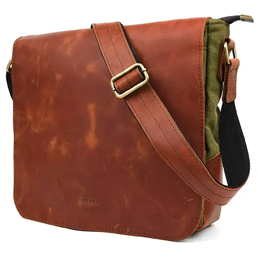 Сумка через плече Tarwa розміру А4 з парусини та шкіри 30х32х7.5 см sum0028339 - фото 4