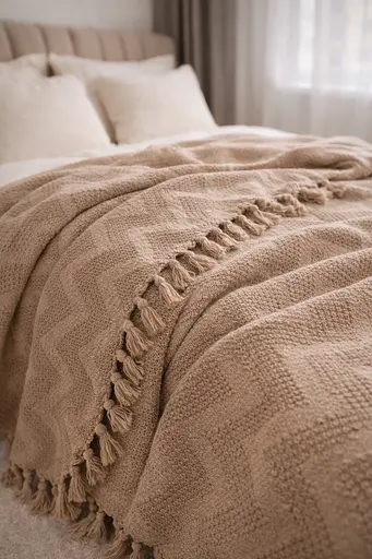 Плед-покривало Cotton TURComFor бавовна бежевий євро 200х230 см TC303375969 - фото 3