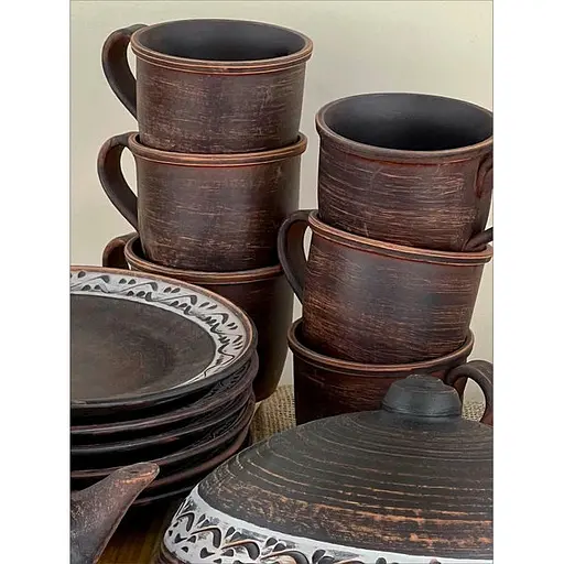 Набір керамічного (глиняного) посуду для млинців на 6 чоловік Ангоб - фото 2