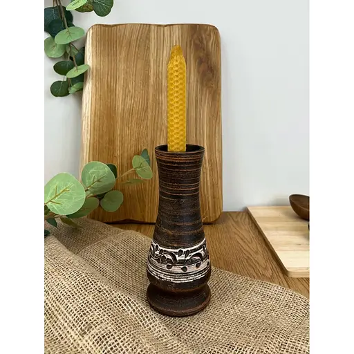 Свічник керамічний (глиняний) різьблений Ангоб